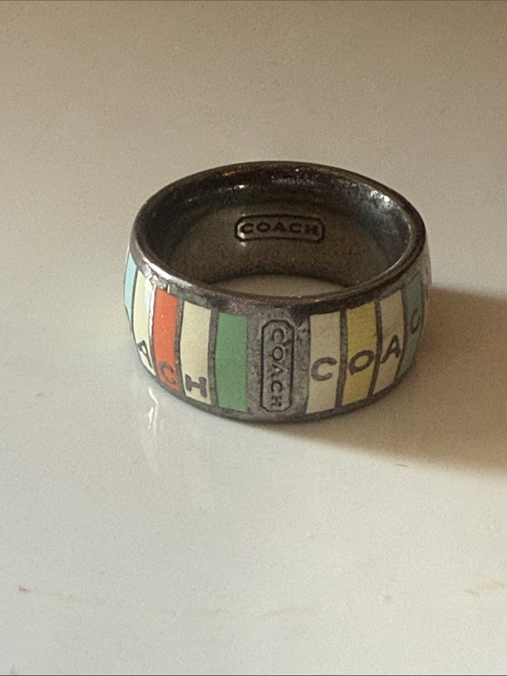 COACH Legacy Striped Silver Ring - Picture 3 of 5